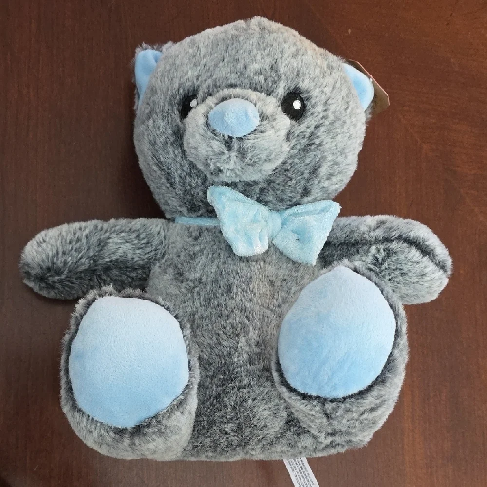 Squeaky Plush Gray and Blue Bear Dog Toy
